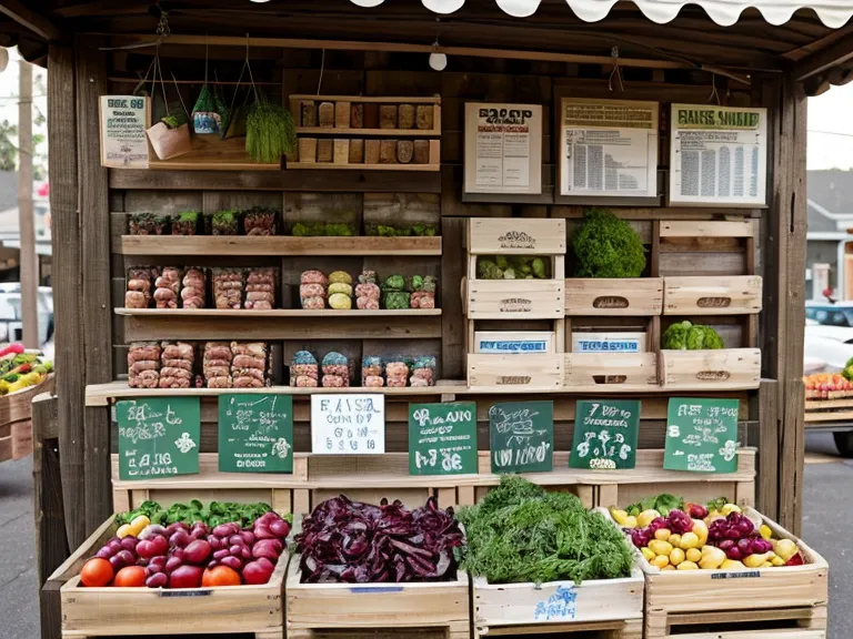 Puesto de tianguis con tarimas de madera vendiendo ensaladas y kokedamas