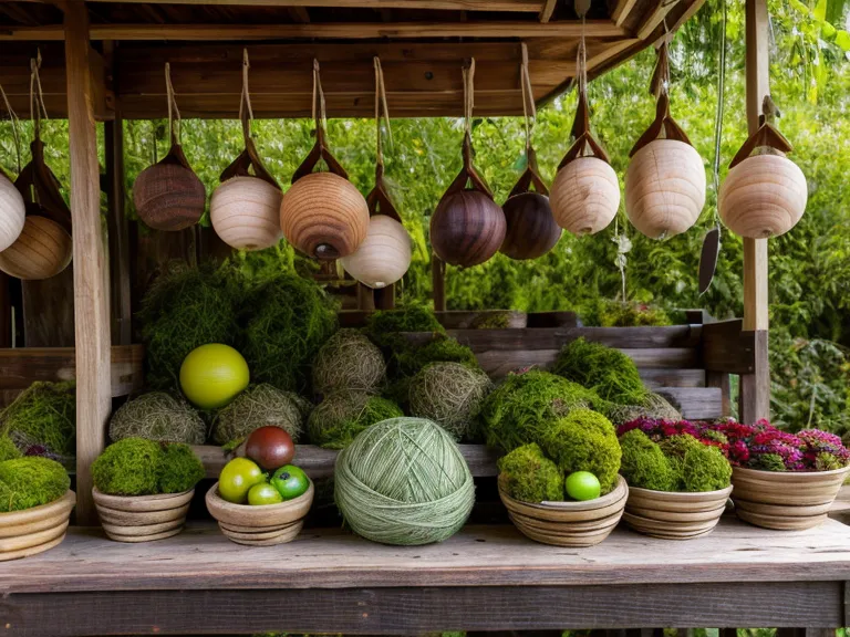 Puesto de kokedamas y ensaladas orgánicas en un tianguis tradicional mexicano.