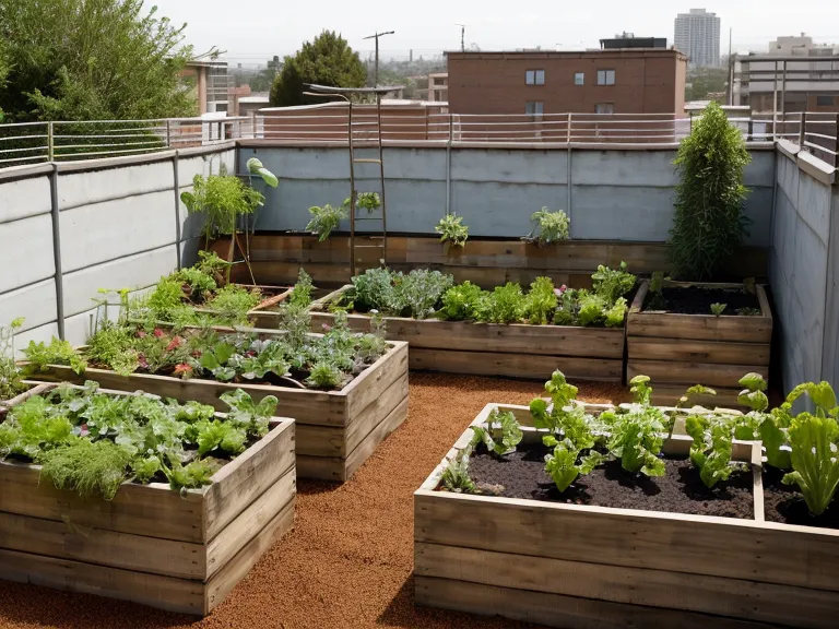 Armario de exterior para guardar herramientas de jardinería urbana en una azotea con macetas alrededor