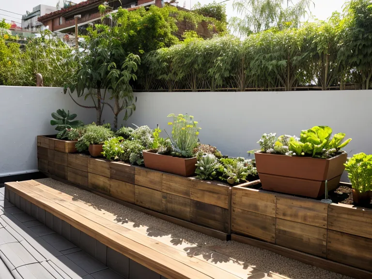 Tarima de madera reciclada utilizada como estante vertical para plantas y kokedamas.