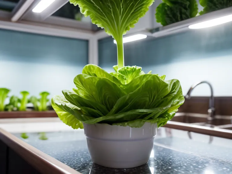Lechuga creciendo en un kit hidropónico de interior bajo luz artificial