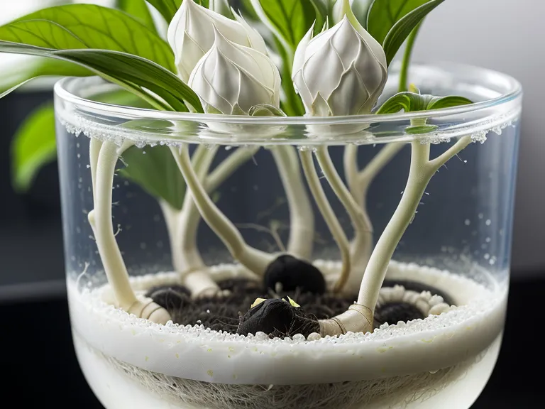 Raíces blancas y sanas de una planta cultivada en sistema hidropónico