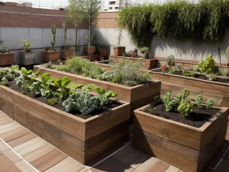 Kokedama artesanal sobre mesa de madera, parte del emprendimiento verde de la azotea con el huerto protegido al fondo