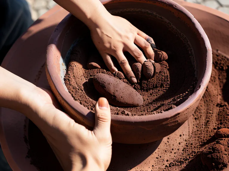 Manos trabajando la mezcla de arcilla y sustrato para formar la base de una kokedama.