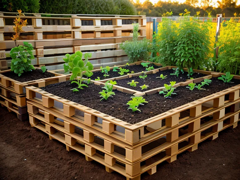 Detalle de la estructura de madera de una mesa de cultivo ergonómica para huerto urbano
